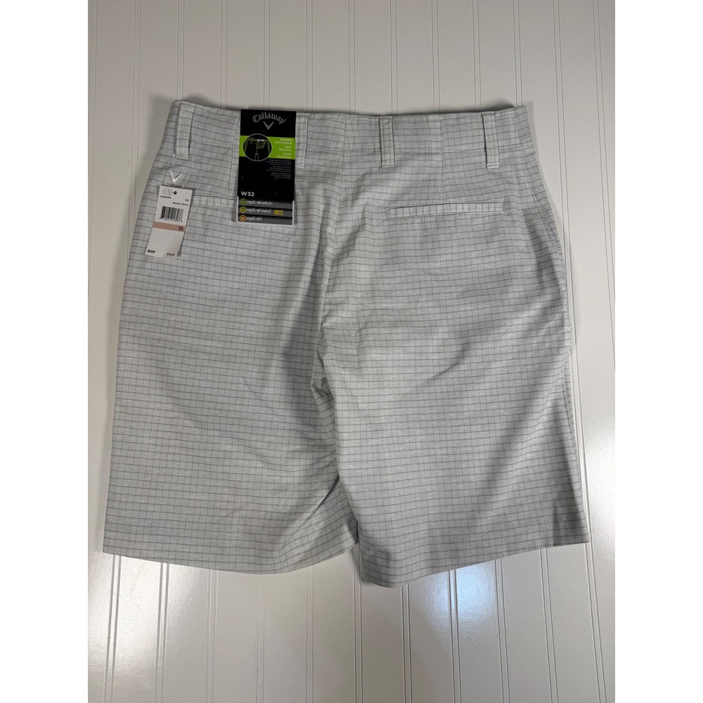 Callaway Mens Golf Shorts W32 Bright White Grid Opti-Dri Stretch CGBS8UR6 NEW